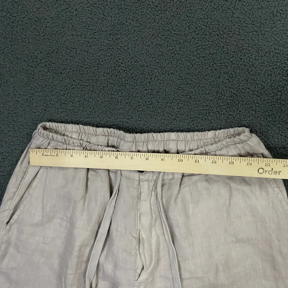 Crossley 100% Linen Pants Mens Large Beige Elastic Waist Drawstring Resort Italy